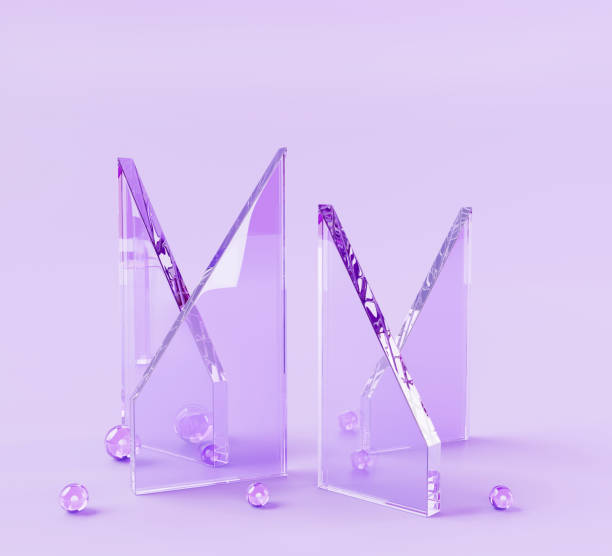 istock Crystal glass triangle plate frame with water drops or liquid bubbles 3d render. Transparent clear broken rectangle shards with sharp edges and spheres on abstract geometry background 1746562335