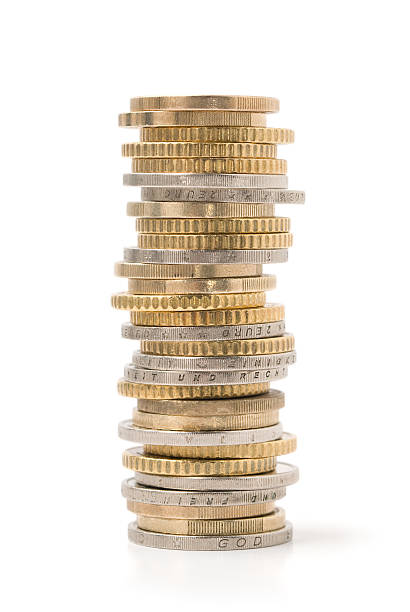 Coins Stack of coins isolated on white. More related images in european union coin photos stock pictures, royalty-free photos & images