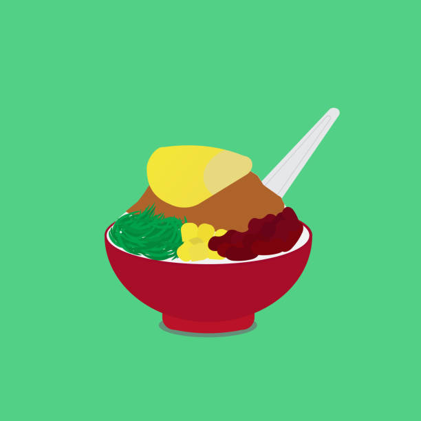 Durian cendol A vector bowl of durian cendol on green background. red bean dessert stock illustrations