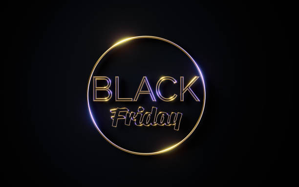 istock Black Friday Concept - Gold Colored Black Friday Text Inside Of  A Glowing Gold Circle Shape On Black Background 1746584514