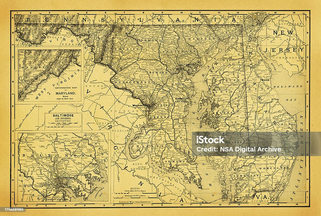 米国地図とイラスト/DC 、メリーランド州デラウェア州 - 地図のロイヤリティフリーストックイラストレーション