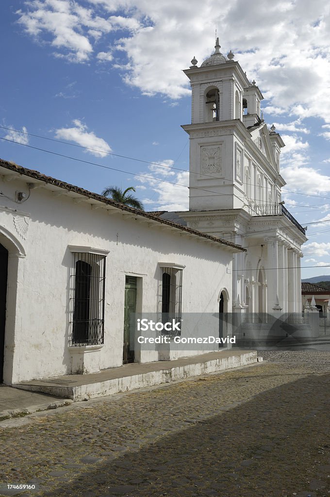 Church of Santa Lucia in El Salvador Side view of Santa Luc Blue Stock Photo