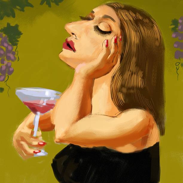 woman tasting wine - 巴勃羅·畢卡索 插圖 個照片及圖片檔