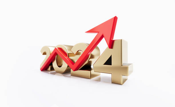 istock Red Arrow And Gold Colored 2024 Sitting Over White Background 1746594538