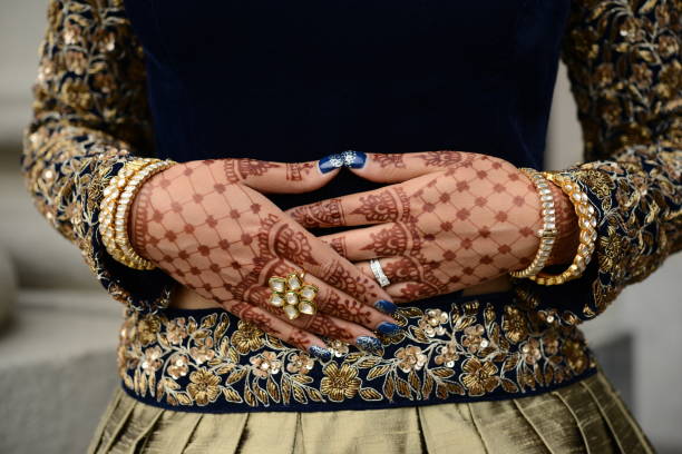istock Closeup of hands with mehndi/henna, bangles, rings 1746603636