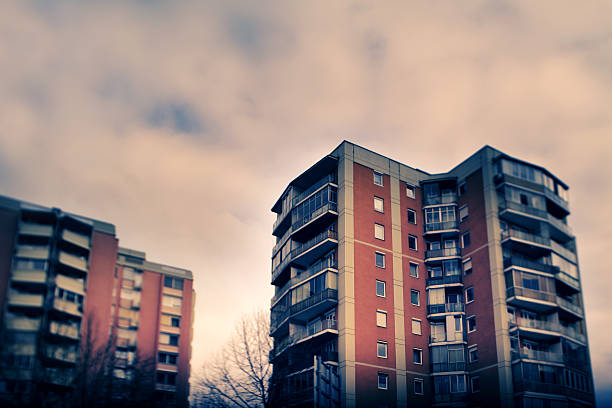 Urban An old apartment buildings, taken with wide angle tilt shift lens. ljubljana slums stock pictures, royalty-free photos & images