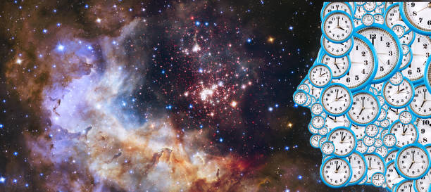 istock An image of a clock, from which particles and a human head are separated, made from various clock faces. 1746610943