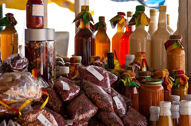 Stall with Spices at the Market in St Martin Stall with spices at the market in St Martin.  saint martin caribbean stock pictures, royalty-free photos & images