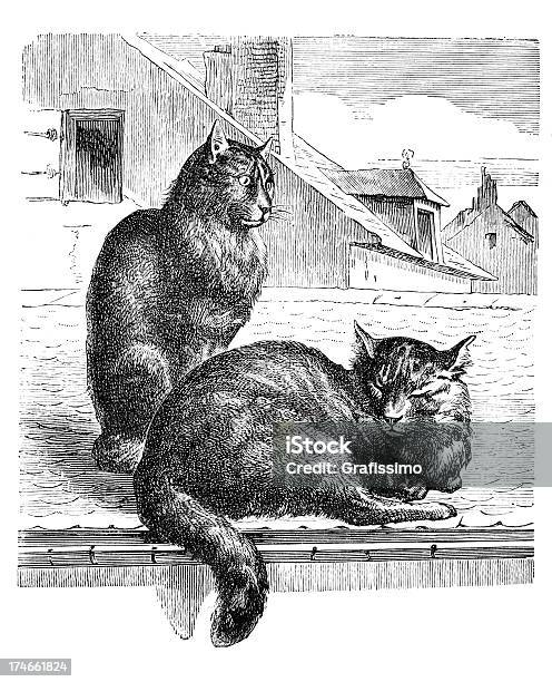 Ilustración de Grabado De Dos Gatos y más Vectores Libres de Derechos de Animal - Animal, Animal doméstico, Antigualla