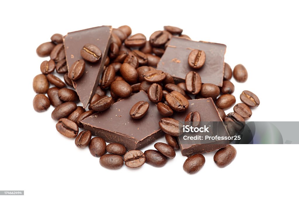 Chocolate bars and coffee beans on white background Chocolate and coffee beans close-up.Please see lightbox: Chocolate Stock Photo
