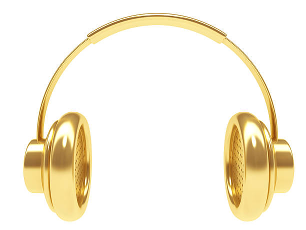 3 d musica dj cuffie in oro - headset hands free device single object nobody foto e immagini stock