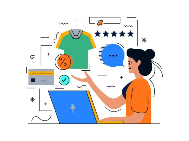 Vector illustration of E-commerce concept.Online shopping. Internet market, mobile application, shopping. illustration. Online shopping.