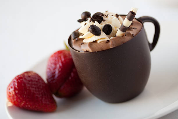 Chocolate Mousse and Strawberries stock photo