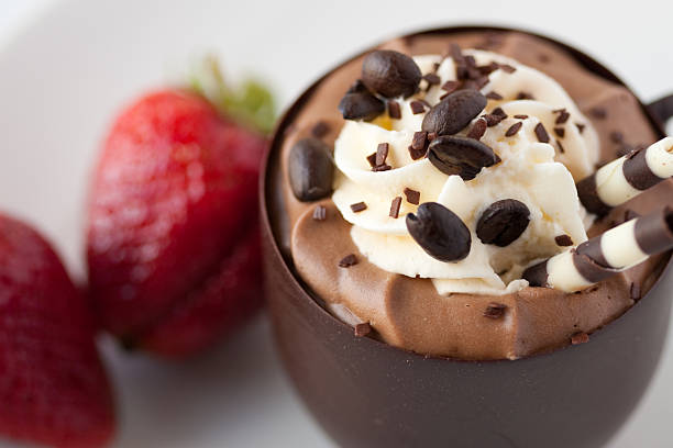 Chocolate Mousse and Strawberries stock photo