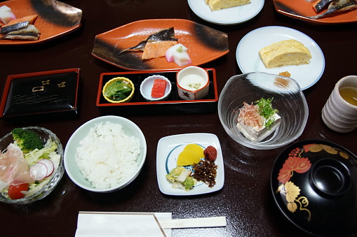Traditional breakfast at a Japanese inn