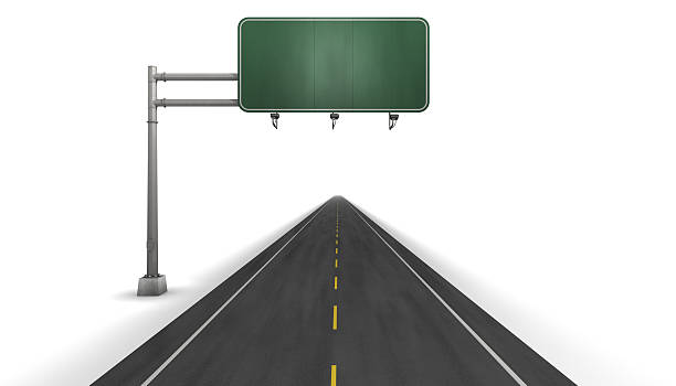 istock Road with yellow dashed line on a white background with sign 174664101