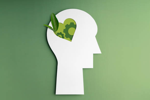 istock Optimistic Mind, Harmony and Environmentalism Person Concept. made by Paper and Real Green Leaf. Conceptual Photo of Mental Health 1746644686