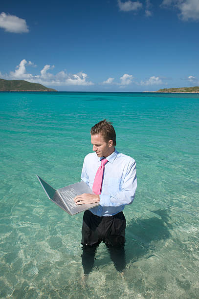 istock Businessman Stands Typing in Tranquil Seas 174664907