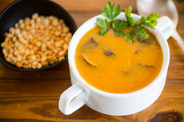 Serving and eating vegetable soup