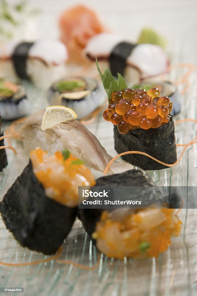Japanese Sushi Assorted Sushi On A Plate. Ingredient Stock Photo