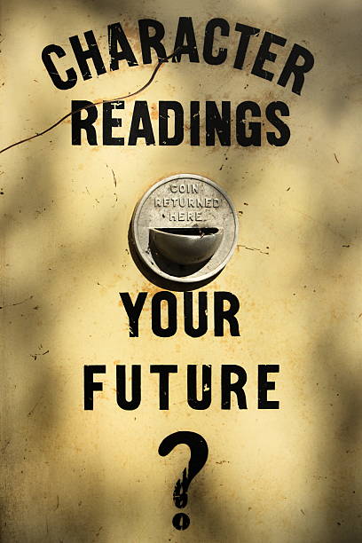 Fortune Telling Futurist Forecasting Machine Fortune telling machine is mysterious vintage futurist in circus arcade playing on naive and superstitious. Claims to see your future for a small fee. fortune telling machine stock pictures, royalty-free photos & images
