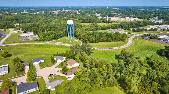 Image of Aerial wide view Columbia City with view over culdesac in neighborhood with few houses