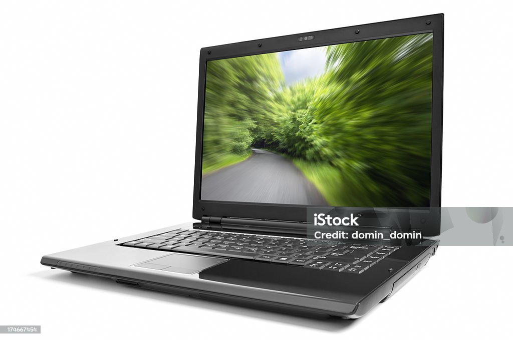 New, modern design laptop isolated on white Clipping path included for laptop screen.Similar image to image present on the laptop screen you may buy separately #6267200. Black Color Stock Photo