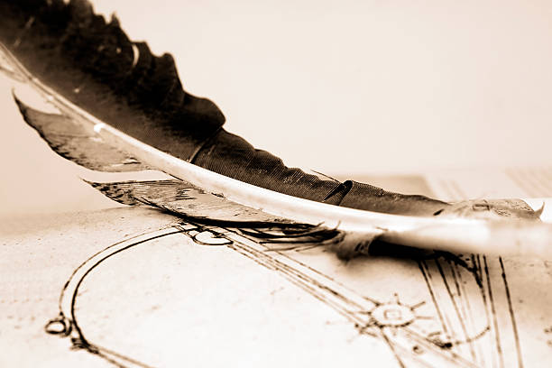 перо для письма и чертежей - ink well paper document quill pen стоковые фото и изображения