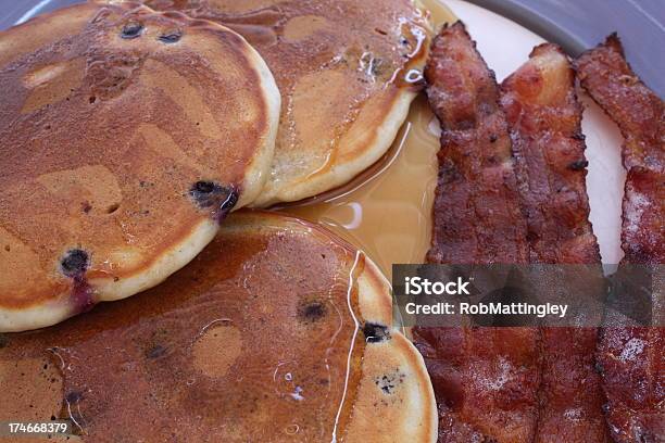 Blueberry Pancakes With Bacon Stock Photo - Download Image Now - Bacon, Blueberry, Breakfast