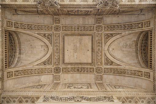 Beautiful ceiling of Pantheon, the Temple Of All Gods, photographed from below. Paris - 29 April, 2019