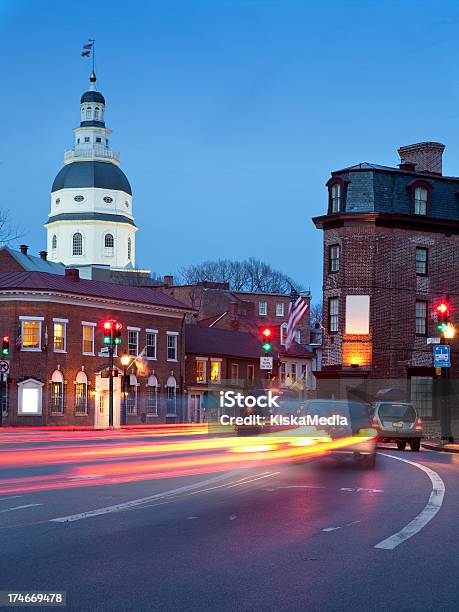 Centro Città Di Annapolis A Notte - Fotografie stock e altre immagini di Ambientazione esterna - Ambientazione esterna, Annapolis, Architettura