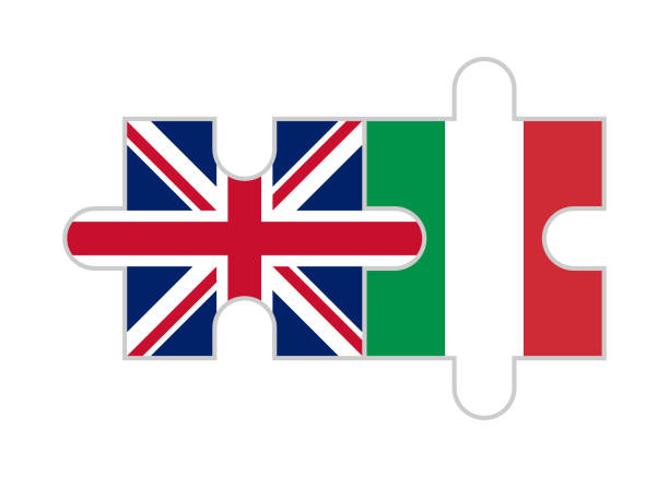 illustrations, cliparts, dessins animés et icônes de pièces de puzzle de drapeaux britanniques et italiens. illustration vectorielle isolée sur fond blanc - puzzle europe jigsaw piece flag
