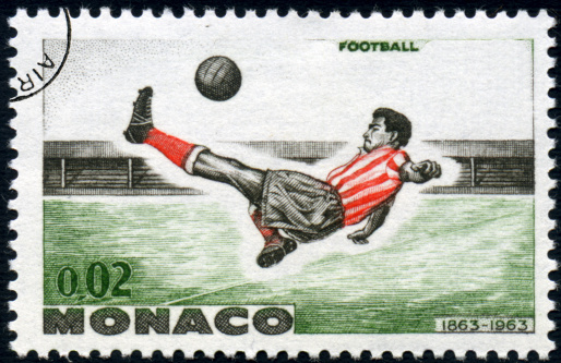 A two centime Monaco postage stamp issued in 1963 to commemorate the international sport of football.