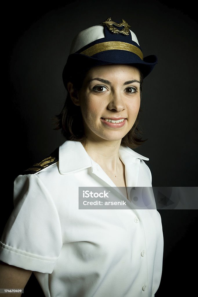 Female sailor Navy series - Young female sailor isolated on black. Navy Stock Photo