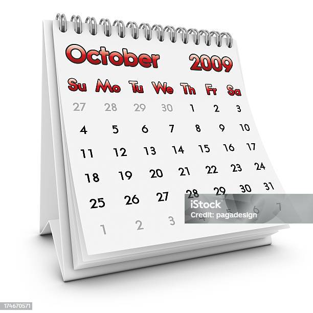 Настольный Календарь Октября 2009 Г — стоковые фотографии и другие картинки 2009 - 2009, Архивная папка, Без людей