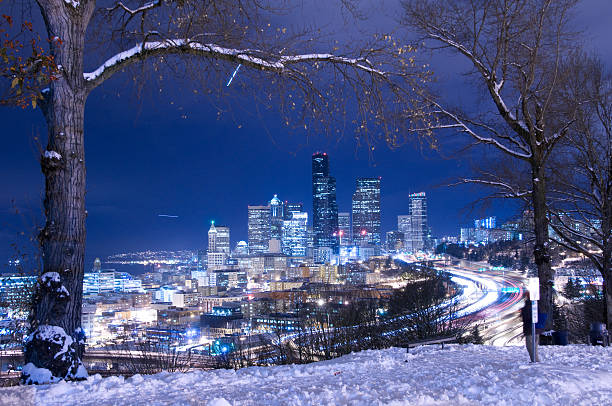 Seattle Skyline in Winter stock photo