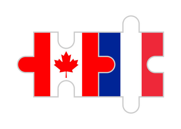 illustrations, cliparts, dessins animés et icônes de pièces de puzzle des drapeaux du canada et de la france. illustration vectorielle isolée sur fond blanc - puzzle europe jigsaw piece flag