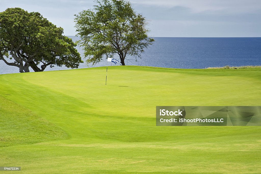 Awesome Golf Green Beautiful Golf Course on Lanai Hawaii where each hole has a view of the Pacific Ocean ... Copy Space Stock Photo