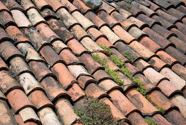 istock Weathered, clay roof tiles. 174672381