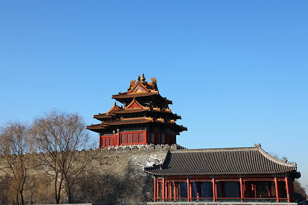 The Watch Tower is one of the symbolic buildings in the Forbidden City (Palace Museum) in Beijing, China. There are 4 of them in total, which are situated on 4 point of the palace compound. This photo depicts 1 of 4 watch towers at sunset.
