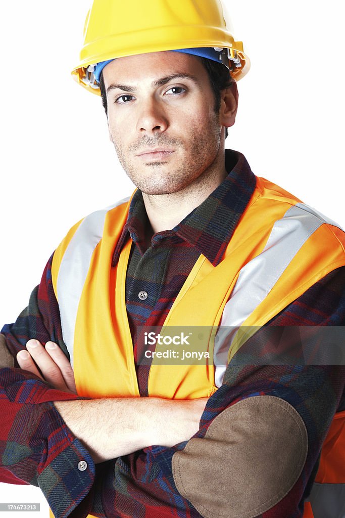 Porträt von zuversichtlich Bauarbeiter mit Hände Gefaltet - Lizenzfrei 20-24 Jahre Stock-Foto