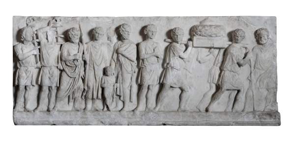 A relief depicting a triumphal procession. Clipping path included.