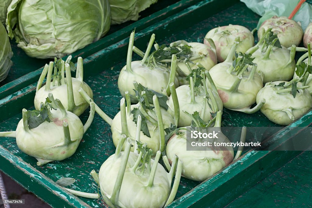 Market day XXXL Fresh vegetables on a street market - Kohlrabi Backgrounds Stock Photo