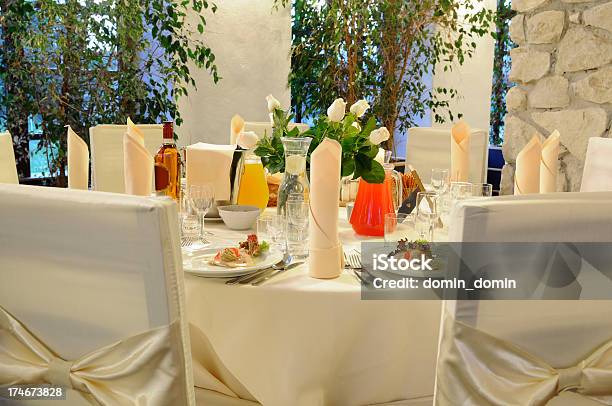 Table With Food In Elegant Restaurant Stock Photo - Download Image Now - Arranging, Beauty, Celebration Event