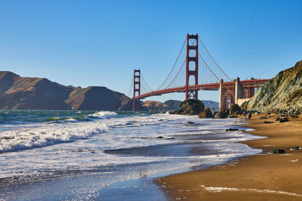 istock Sandy beach with people walking along surf toward Golden Gate Bridge 1746740075