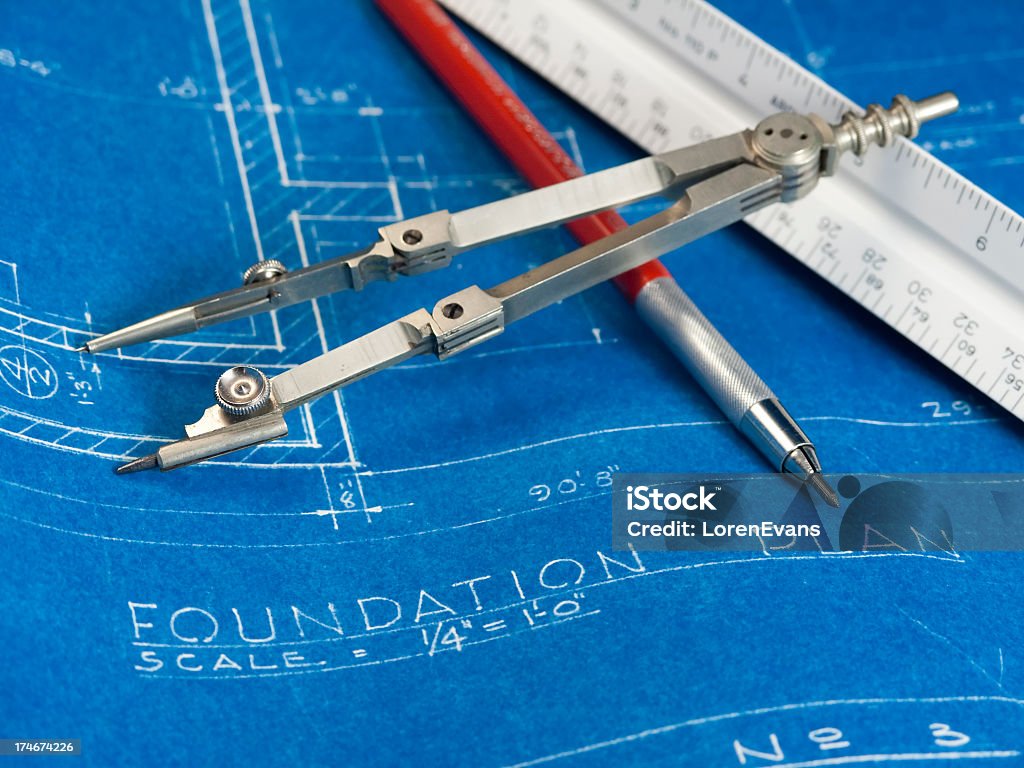 Blueprints & arquitecto'sTools - Foto de stock de Arquitectura libre de derechos