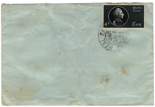 A dirty old envelope posted in the Republic of Ireland (Eire) in 1964. The stamp portrays Theobald Wolfe Tone, a leading figure in the Irish independence movement and regarded as the father of Irish republicanism.