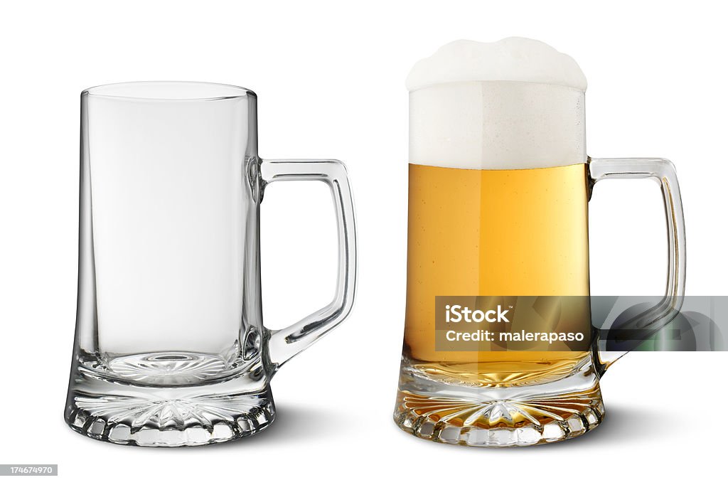 Beer mug full and empty Beer mug. Photography in high resolution with clipping path. Please see some similar pictures from my portfolio: Drinking Glass Stock Photo