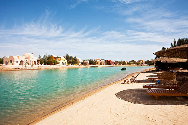 Bungalows and villas near the water in El Gouna town, Egypt.