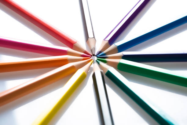 selective focus on the back side of colored pencils